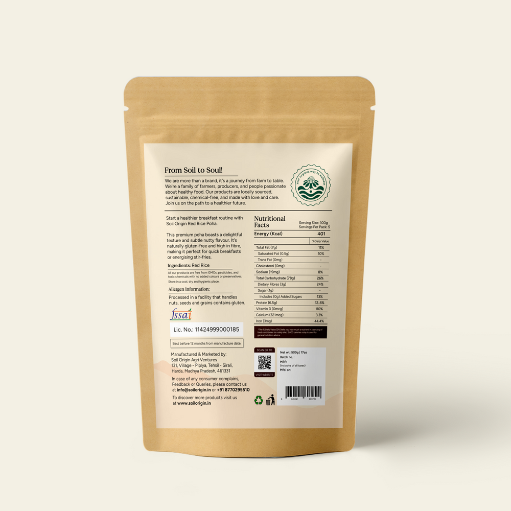 Red Rice Poha (Flakes) by Soil Origin | Pack of 3 - EarthBased
