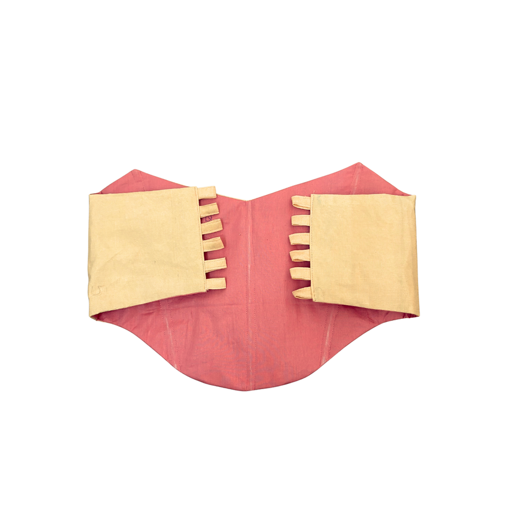 Peach and Pink reversible corset top featuring hand-inspired floral embroidery, strapless corset suitable for summer parties or saree styling.