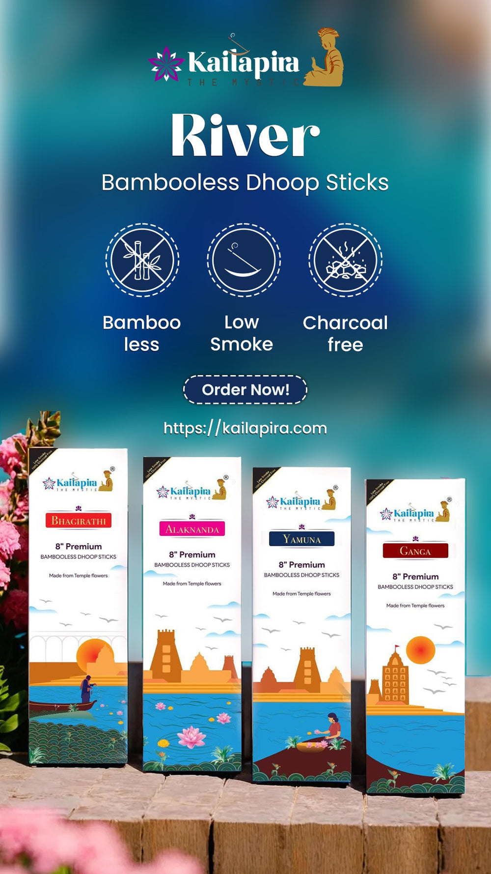River Series Combo 8″ Premium Dhoop Batti | Incense Sticks (Pack of 4 X 20 Sticks) - EarthBased