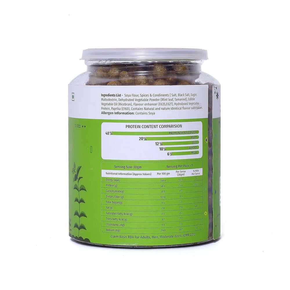 PROMUNCH Roasted Soya Snack | Vegan |Gluten-Free | Pack of 1 Flavour: Tangy Pudina 300 g - EarthBased