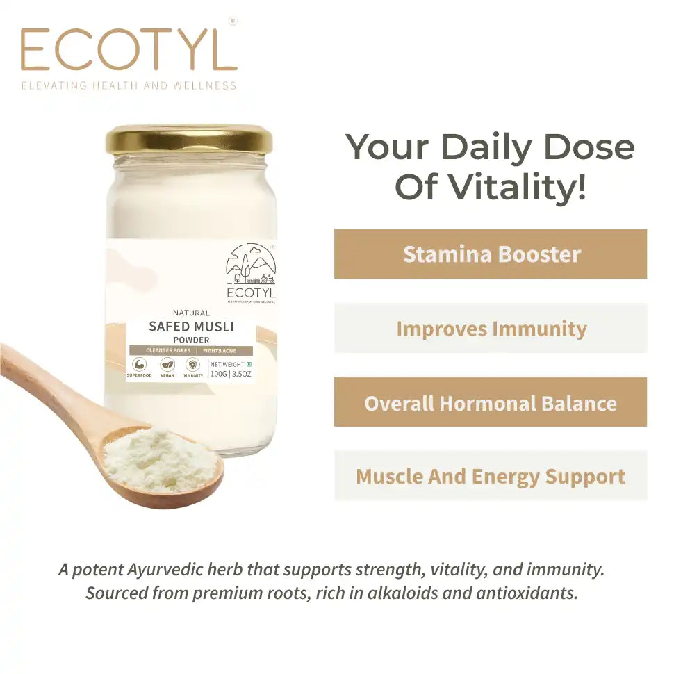 Ecotyl Safed Musli Powder | Boosts Stamina & Immunity | Ayurvedic Herb | 100g - EarthBased