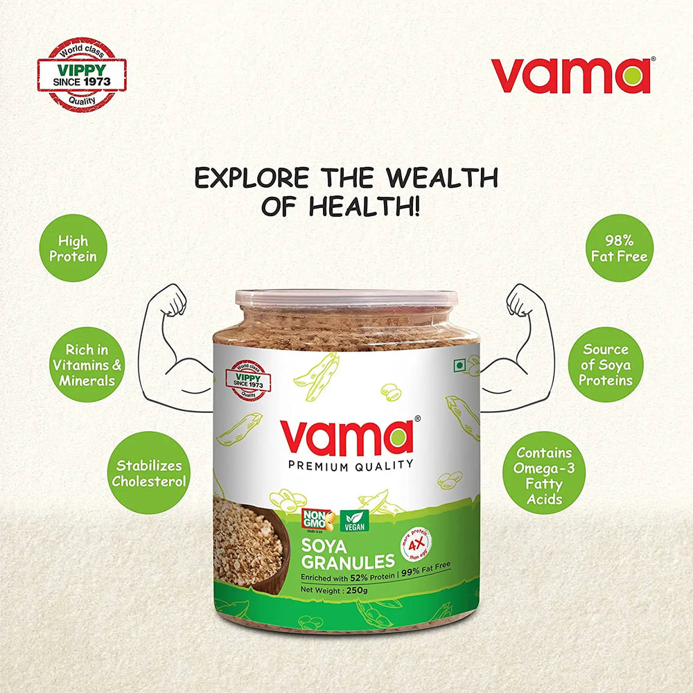 Vama SOYA Mince-Granules | 99% Fat-Free | Vegan | Gluten-Free | Healthy Products 250g - EarthBased