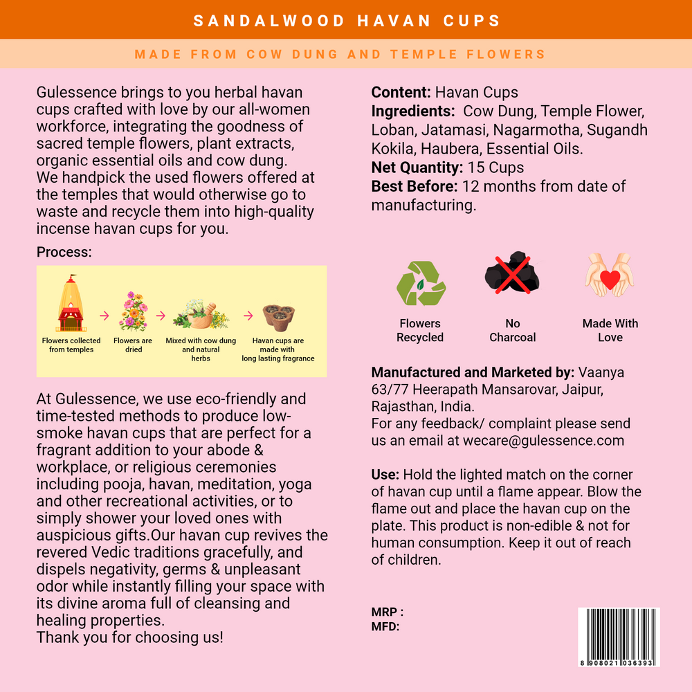 Sandalwood Havan Cups | Made from Cow dung & Temple Flower |Gulessence - Gulessence