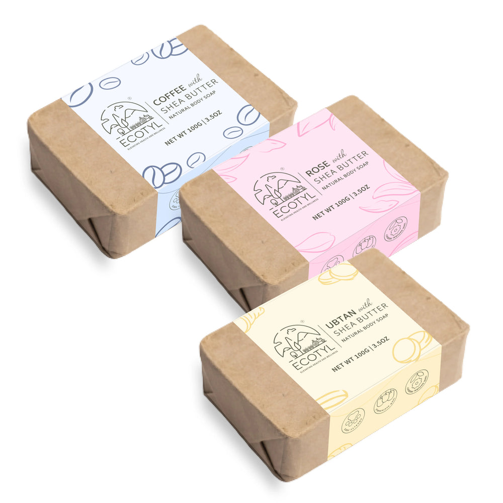 Ecotyl Shea Butter Soaps - Ubtan, Rose & Coffee - Set of 3 - EarthBased
