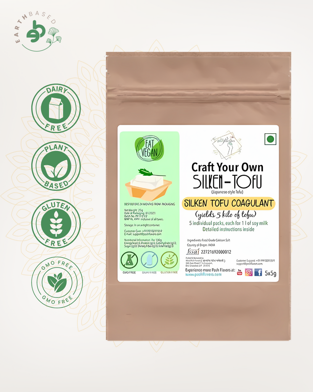 Silken Tofu Coagulant | Make 5kg Silken-Tofu at Home | Easy-to-Use Instructions Included by Posh Flavors - EarthBased