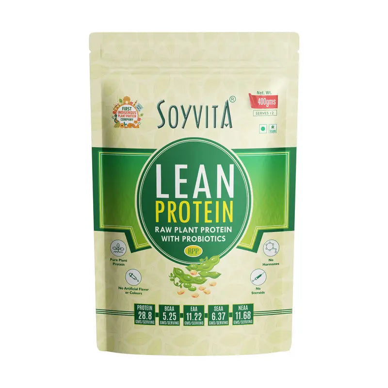 SOYVITA – LEAN PROTEIN WITH PROBIOTICS | NON DAIRY RAW PLANT PROTEIN | Serves – 12 (400 Gms) - EarthBased