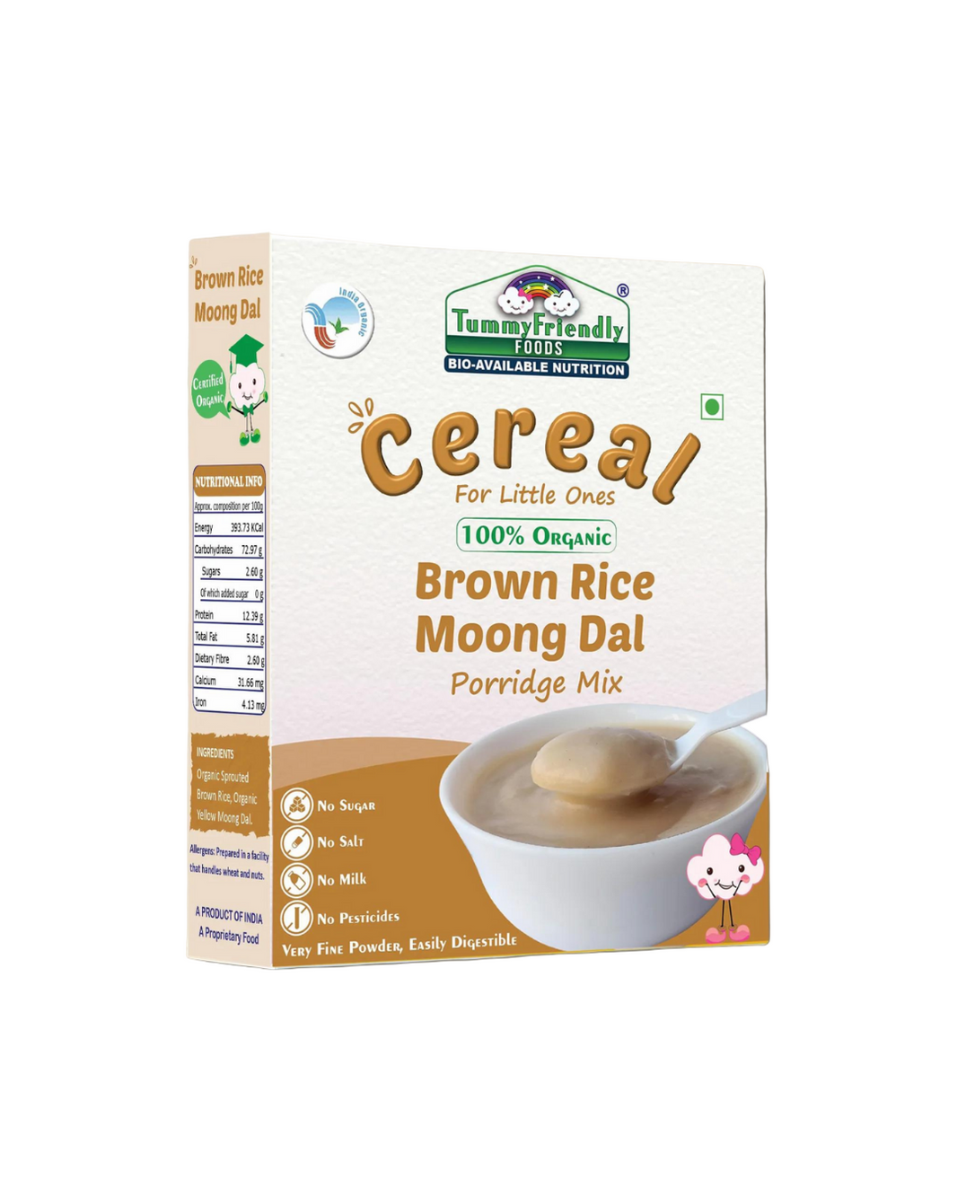 TummyFriendly Foods Certified 100% Organic Sprouted Brown Rice, Moong Dal Porridge Mix |Excellent Weight Gain Baby Food|Made of Sprouted Whole Grain Brown Rice | 200g Cereal (200 g) - EarthBased