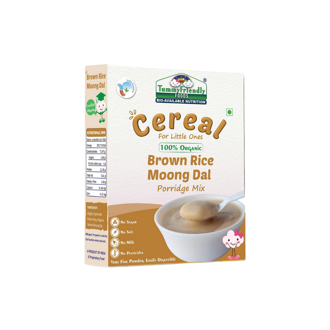 TummyFriendly Foods Certified 100% Organic Sprouted Brown Rice, Moong Dal Porridge Mix |Excellent Weight Gain Baby Food|Made of Sprouted Whole Grain Brown Rice | 2 x 200g Cereal - EarthBased