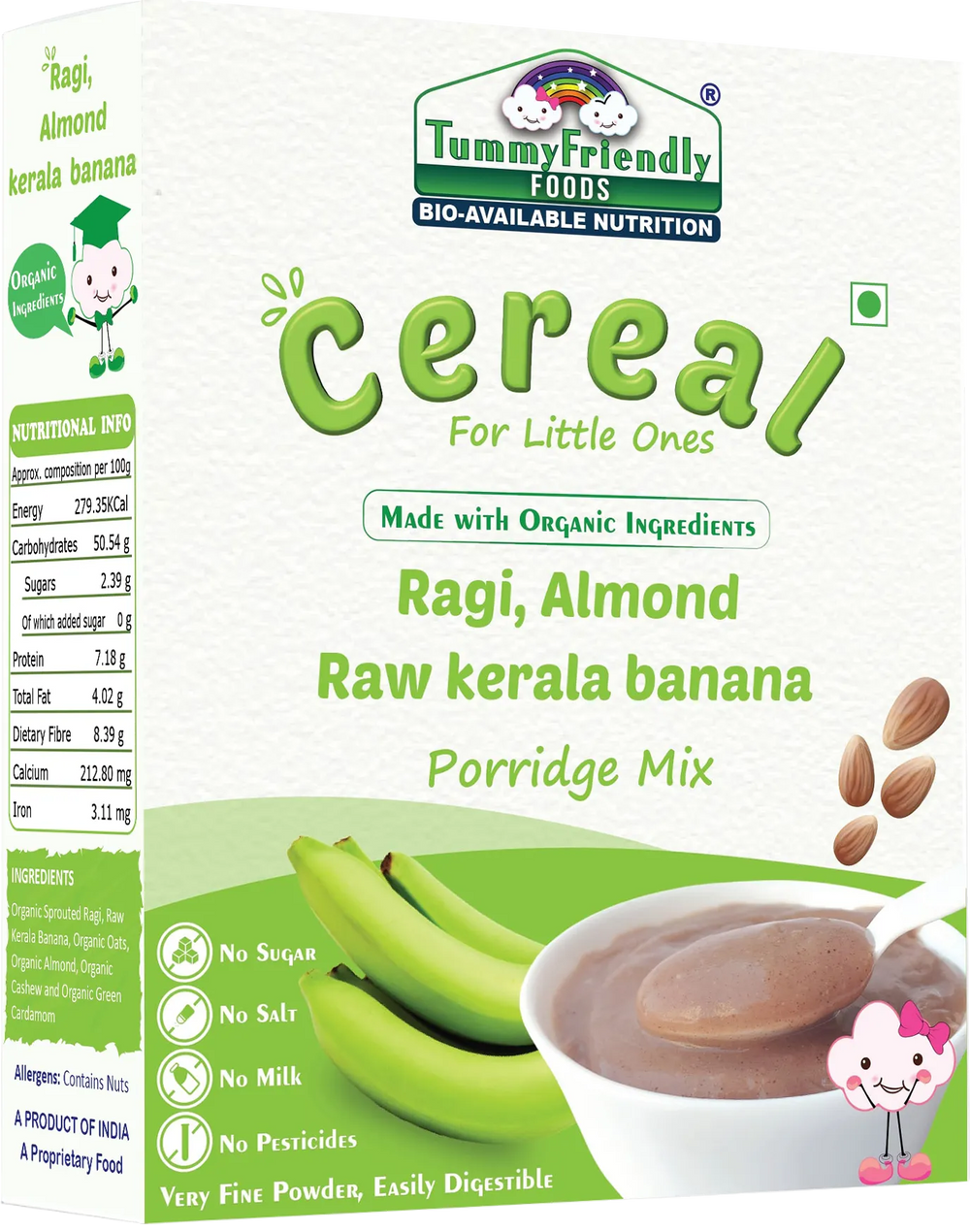 TummyFriendly Foods Organic Sprouted Ragi Almonds Dates Porridge Mix | Made of Sprouted Ragi Powder Cereal (200 g) - EarthBased