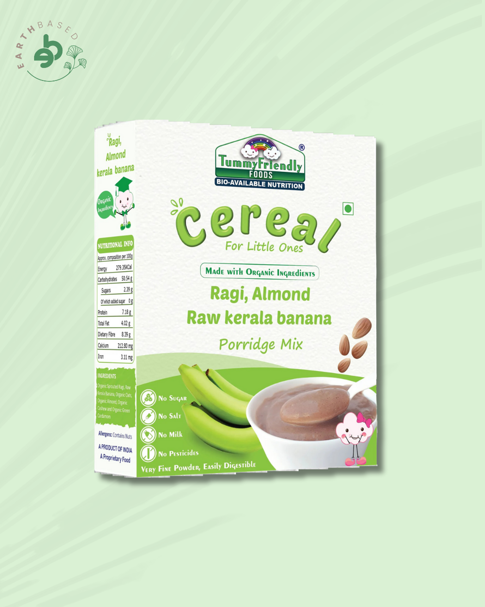 TummyFriendly Foods Organic Sprouted Ragi Almonds Dates Porridge Mix | Made of Sprouted Ragi Powder Cereal (200 g) - EarthBased