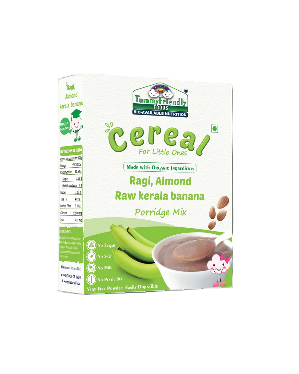 TummyFriendly Foods Organic Sprouted Ragi Almonds Dates Porridge Mix | Made of Sprouted Ragi Powder Cereal (200 g) - EarthBased