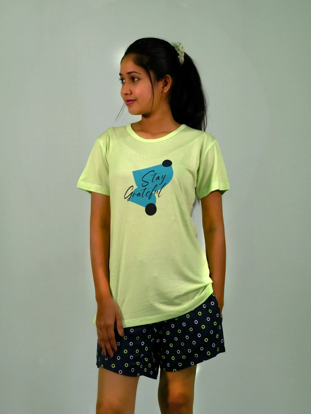 Stay Graceful Lettuce Green T-shirt & Salute Navy Shorts Set | Playout - EarthBased