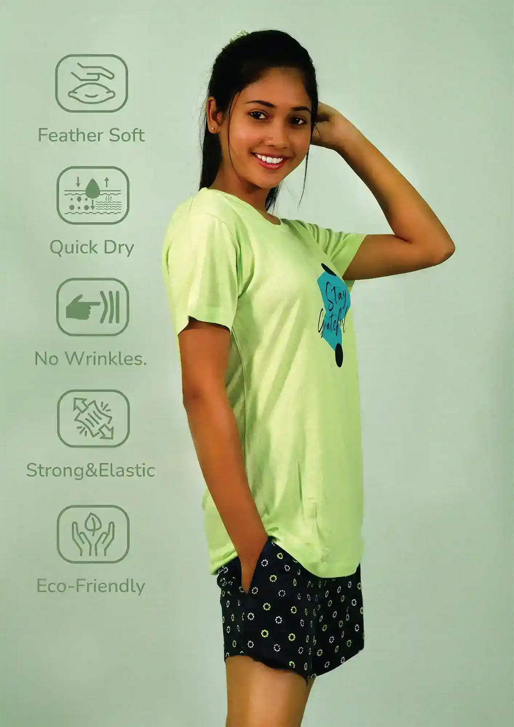 Stay Graceful Lettuce Green T-shirt & Salute Navy Shorts Set | Playout - EarthBased