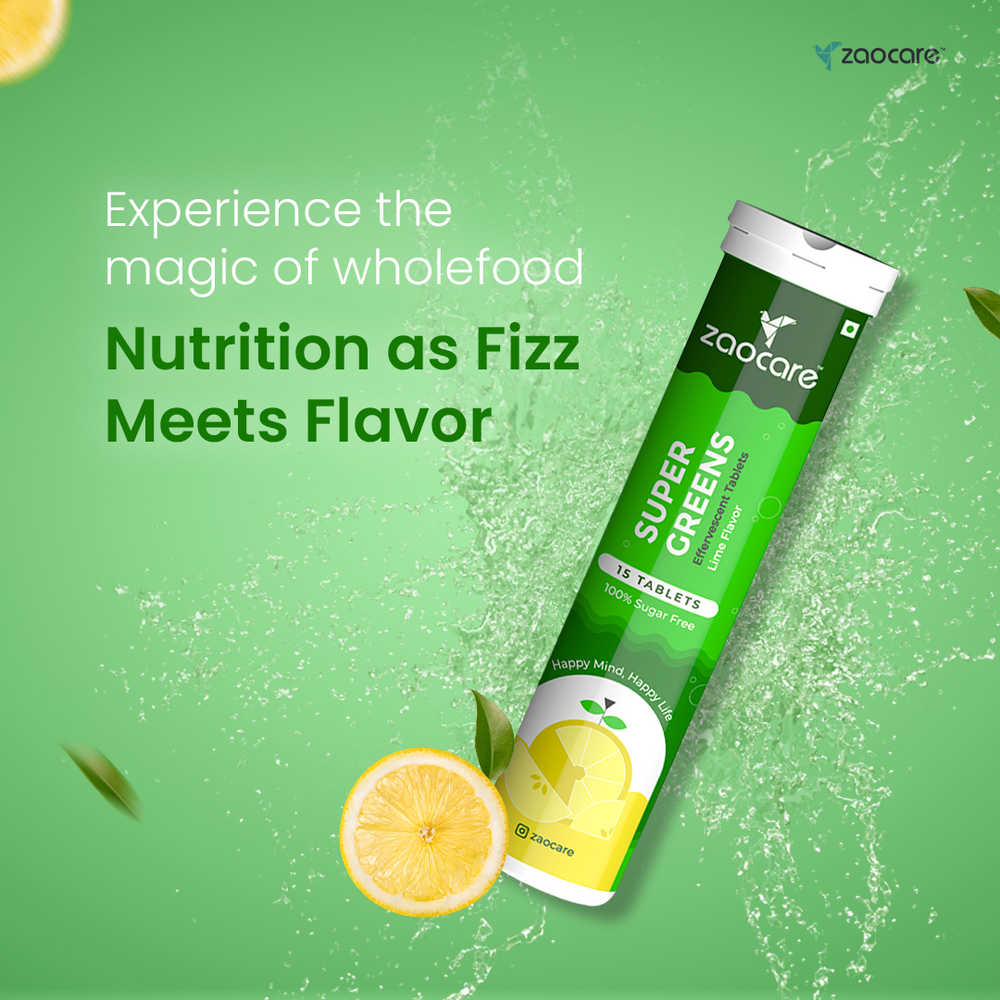 Zaocare Supergreen Effervescent Tablets For Tummy Fat Burn & Gut Detox | 100% Vegan - EarthBased