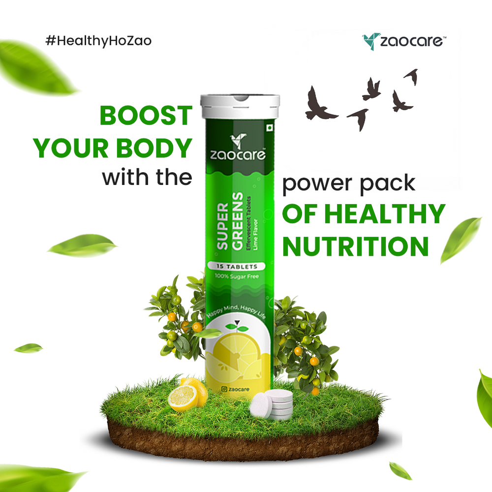 Zaocare Supergreen Effervescent Tablets For Tummy Fat Burn & Gut Detox | 100% Vegan - EarthBased