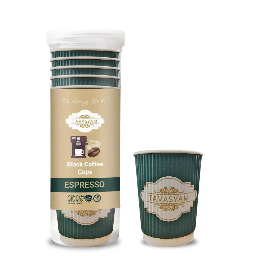 TAVASYAM Black Coffee instant coffee powder | Espresso Flavoured Coffee | Vegan, Gluten Free & Sugar Free | No Additives | No-Drip Infusion Layer | Pre-Filled Coffee Cups 200ml | Pack of 12 Cups - EarthBased