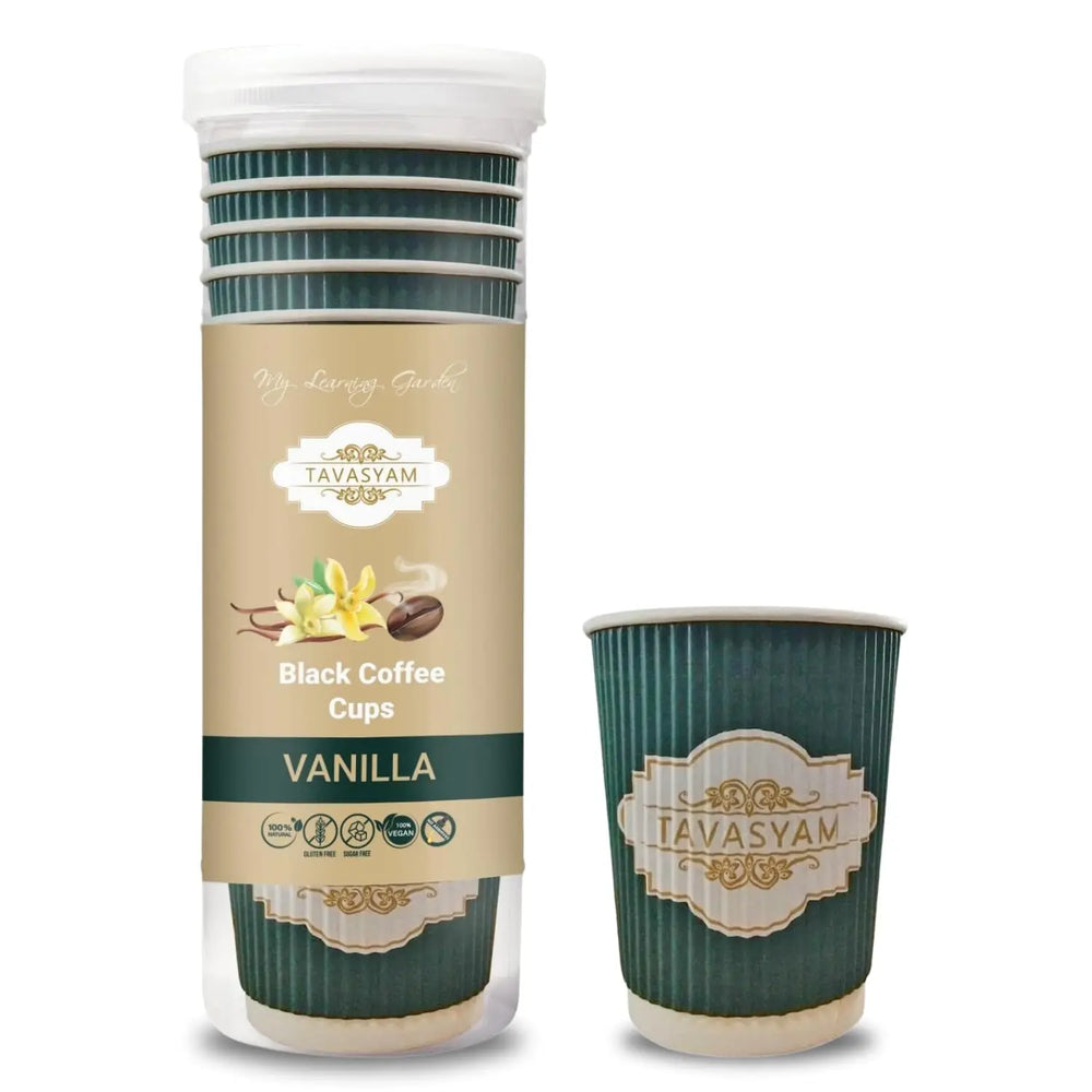 TAVASYAM Vanilla Instant Coffee Powder Black Coffee | Vanilla Flavored Coffee | Vegan, Gluten Free & Sugar Free | No Additives | No-Drip Infusion Layer | Pre-Filled Coffee Cups 200ml | Pack of 12 Cup - EarthBased