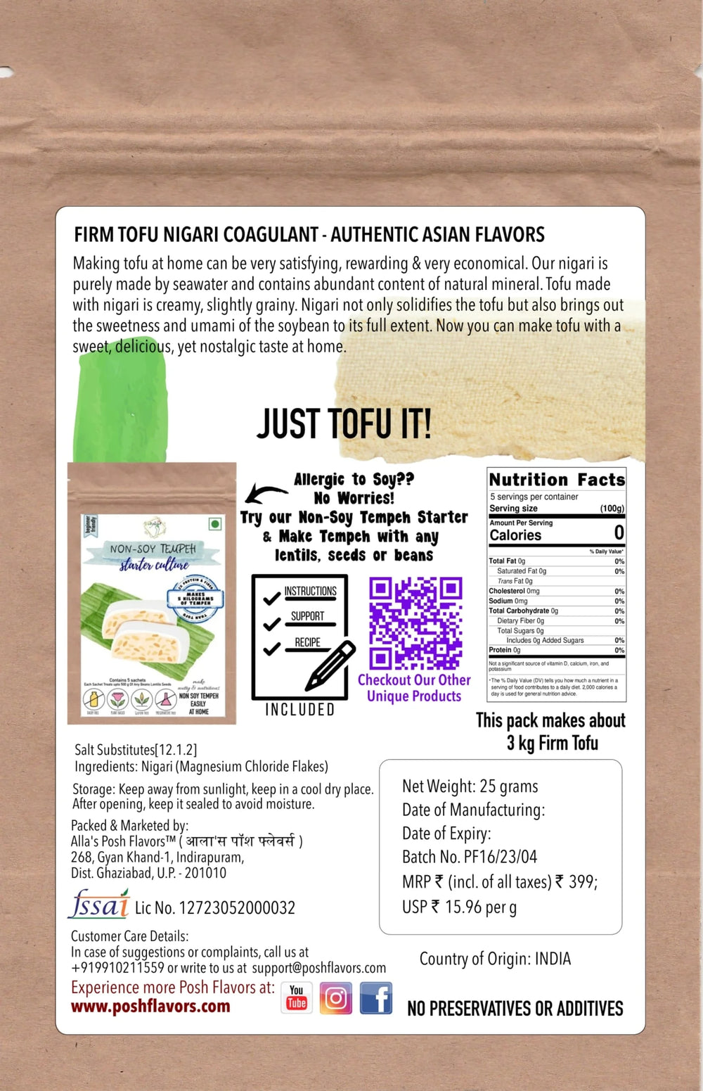 Tofu Coagulant, Nigari, Bittern, Magnesium Salt | How to Make Tofu Easily at Home - Instructions Included | Posh Flavors - EarthBased