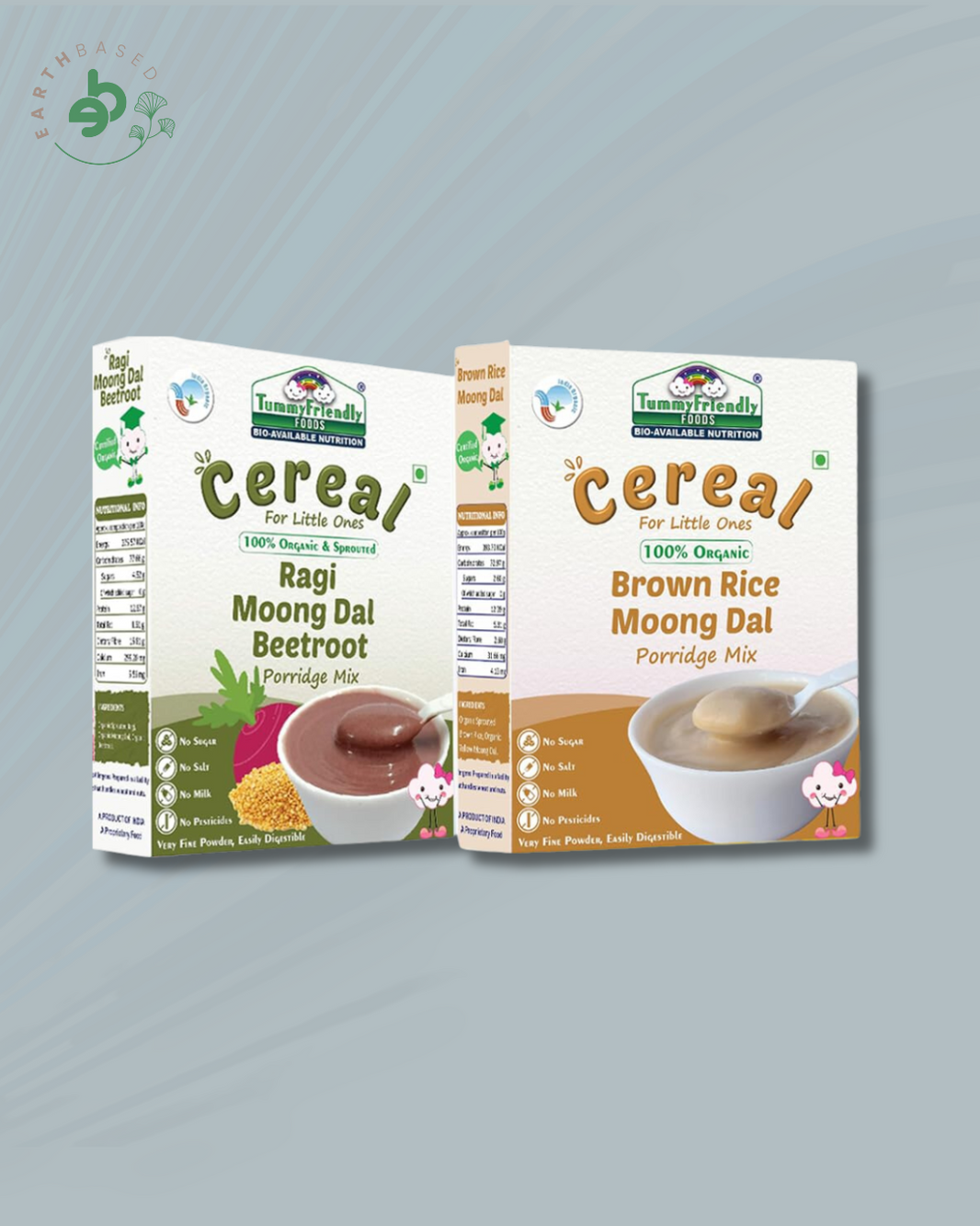 TummyFriendly Foods Certified Stage2 Porridge Mixes | Organic Baby Food for 6 Months Old Baby | Ragi, Brown Rice - 2 Packs, 200g Each Cereal (400 g, Pack of 2) - EarthBased