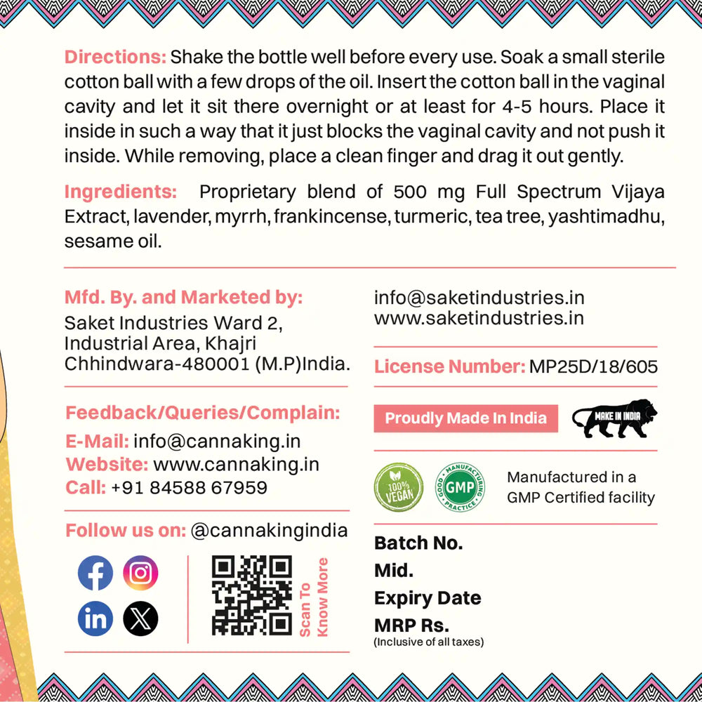 V-Care Oil: Ultimate Vaginal Health Drops - 30 ml by Cannaking - EarthBased