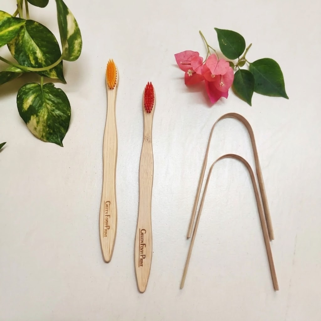 Combo-Bamboo Toothbrush & Bamboo Tongue Cleaner