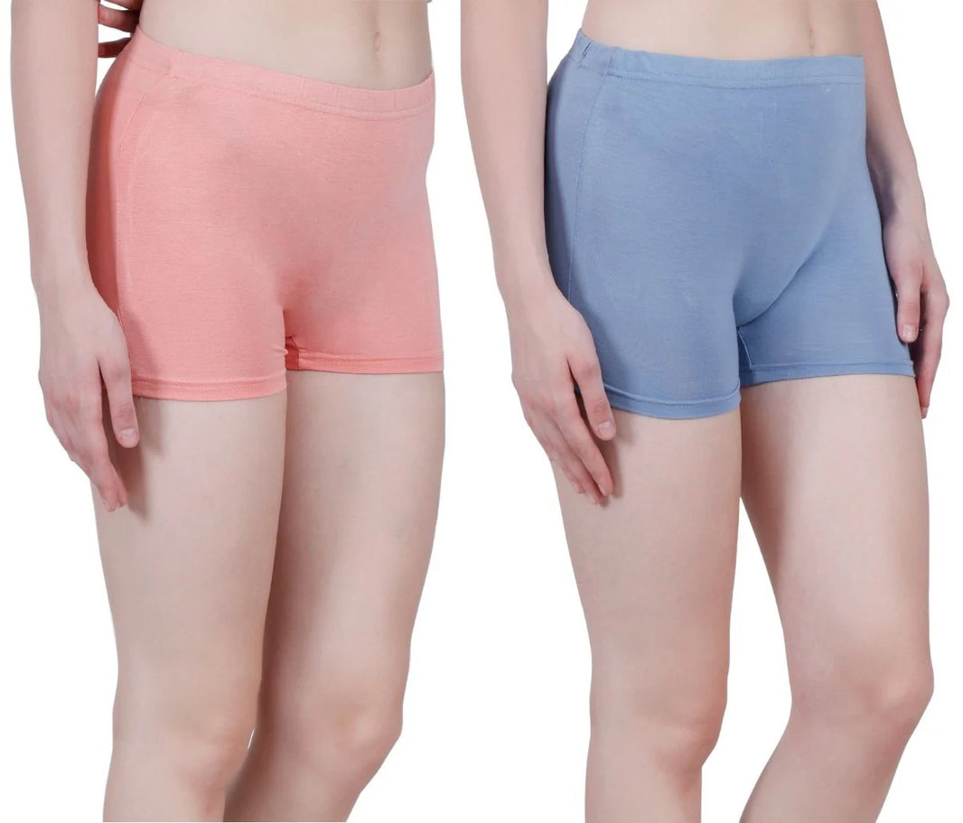 Bamboo Fabric Mid Rise Shorts | Peach & Blue | Pack Of 2 - EarthBased