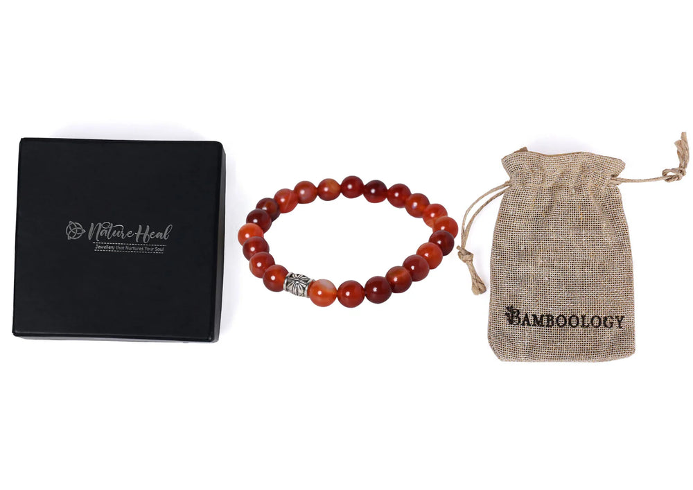 Gemstone bracelet Carnelian stone is life-force, vitality and energy, strengthen Sacral Chakra and help in balancing energy - EarthBased