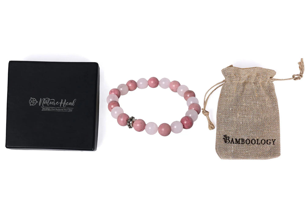 Healing gemstone bracelet Rose Quartz and Rhodonite - EarthBased