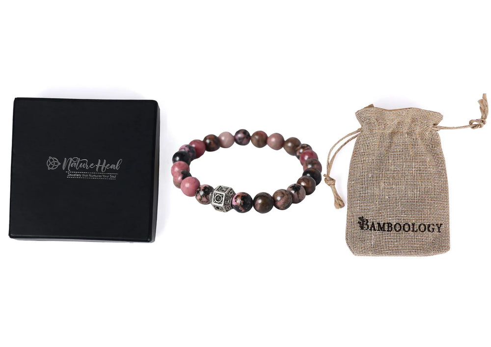 Gemstone Healing Bracelet Rhodonite helps in achieve goal ang good during time of transformation, it bring sympathy and empathy towards other - EarthBased