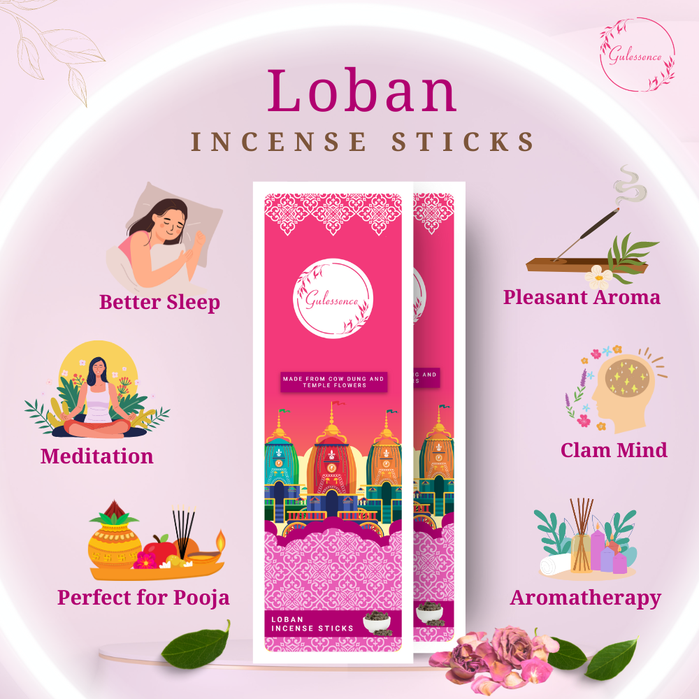 Loban Incense Sticks With Free Incense Holder| Made from Cow dung & Temple Flower | Gulessence - EarthBased