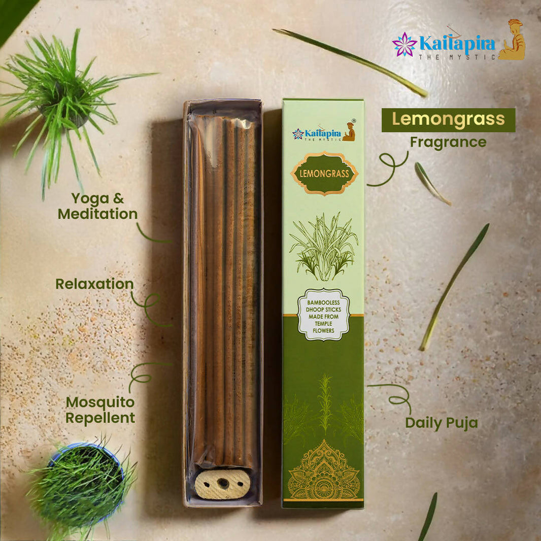 Kailapira Lemongrass Incense Sticks – 8” Premium Dhoop Batti, Incense Sticks (Pack of 20) | Pack of 2