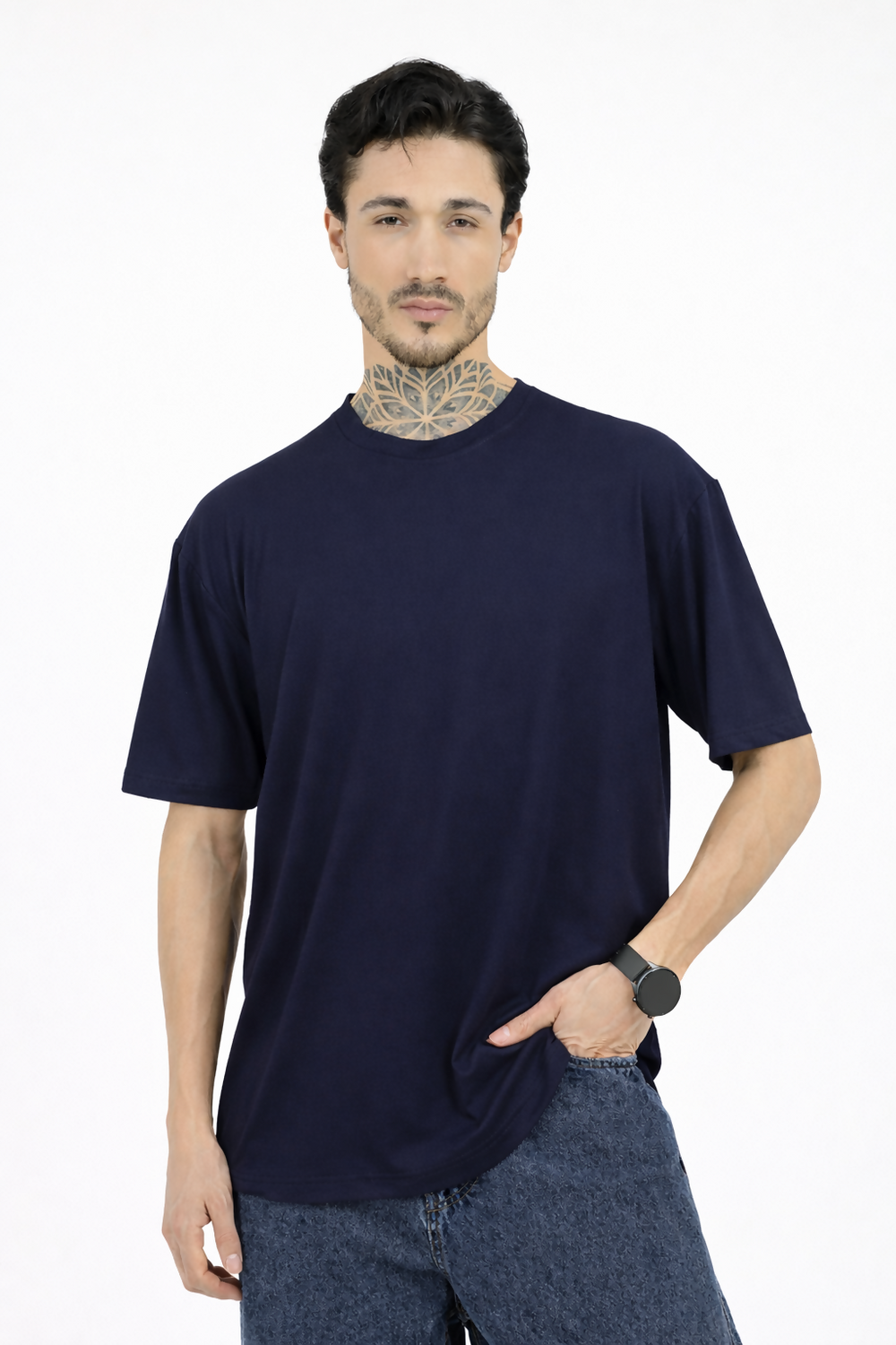Men Oversized Plain Bamboo T-Shirt – Soft, Breathable & Sustainable | Navy - EarthBased