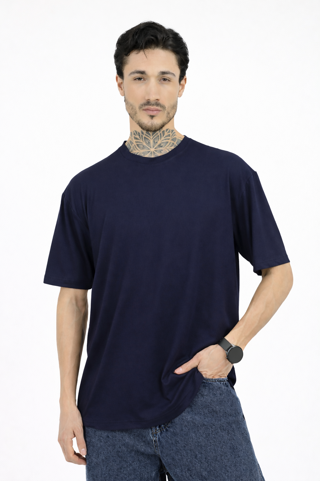 Men Oversized Plain Bamboo T-Shirt – Soft, Breathable & Sustainable | Navy