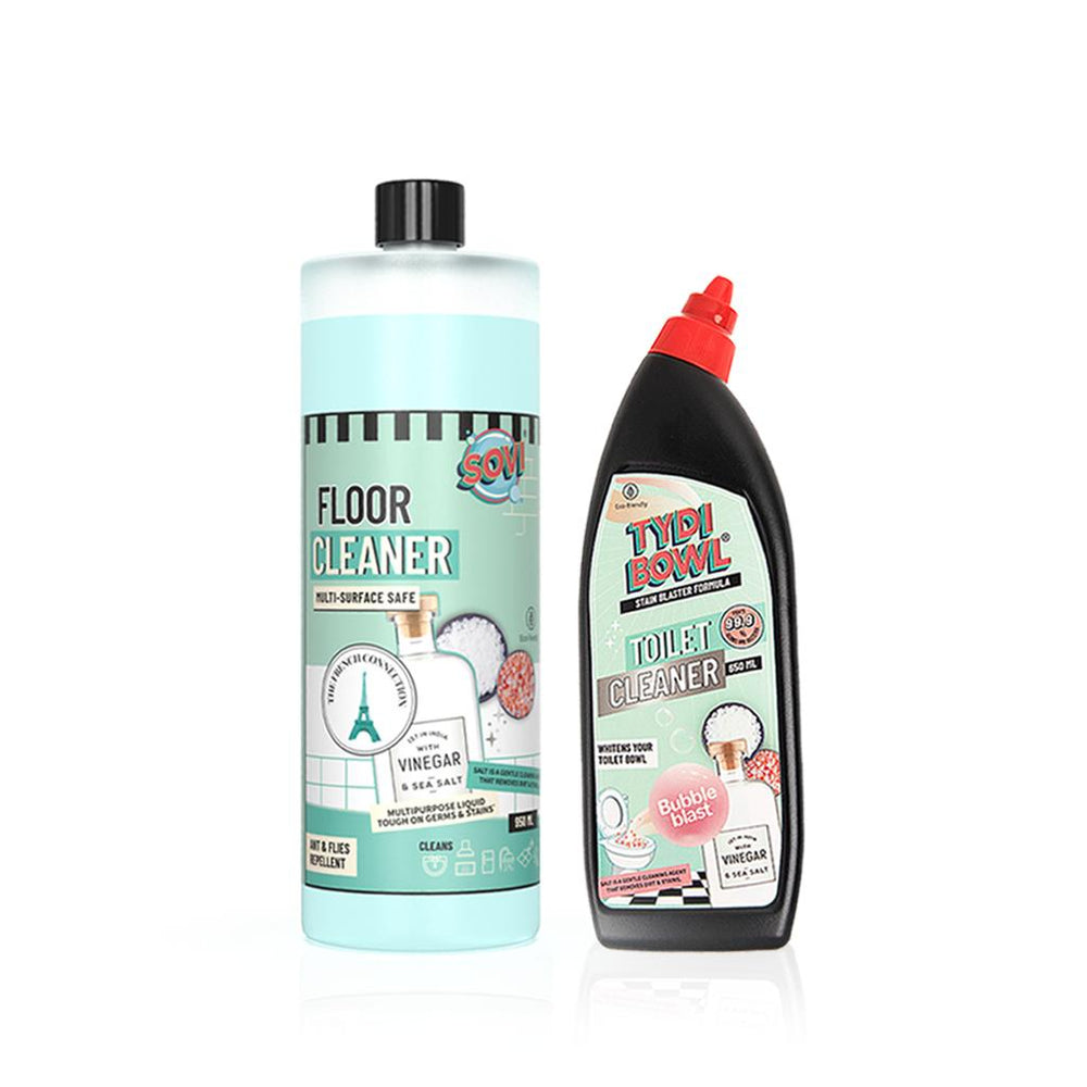 Floor and Toilet Cleaner Combo - SOVI® Floor Cleaner 950 ml, TYDIBOWL® Toilet Cleaner 650 ml, Pack of 2 - EarthBased # #