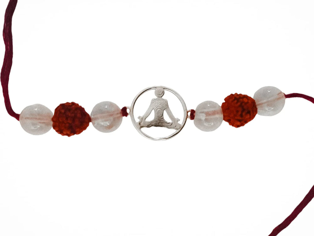 Handmade Sustainable Healing Beads Rakhi | Clear Quartz & Rudraksh | Meditation Charm - EarthBased