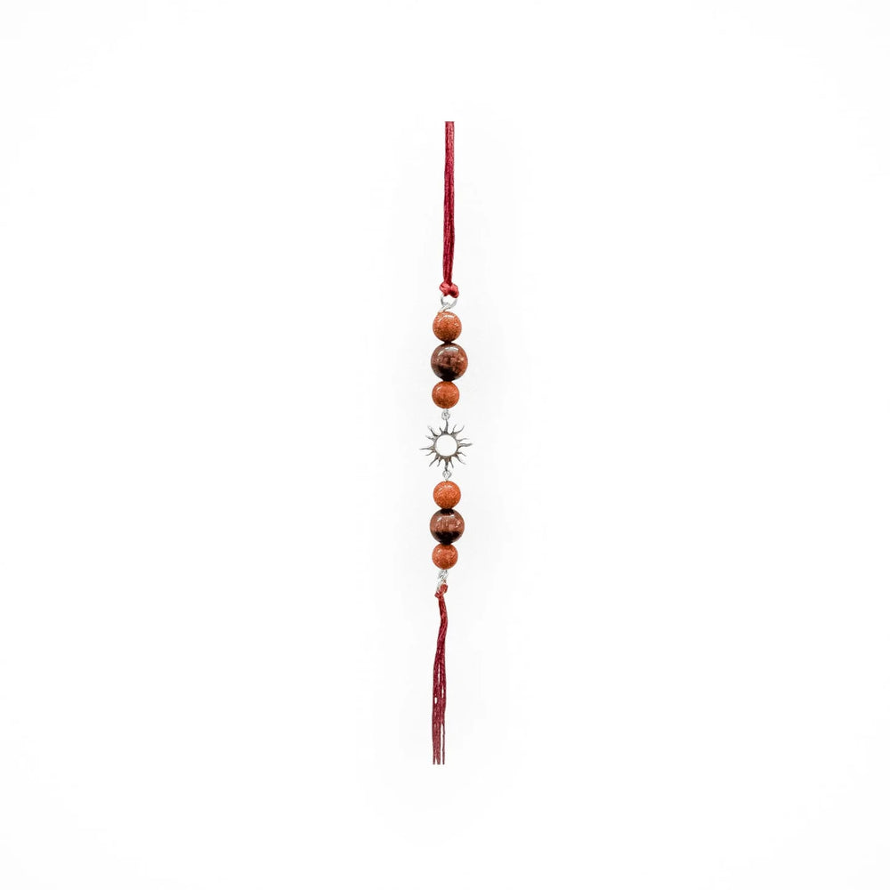 Handmade Sustainable Healing Beads Rakhi | Sunstone & Red Tiger Eye | Sun Charm - EarthBased