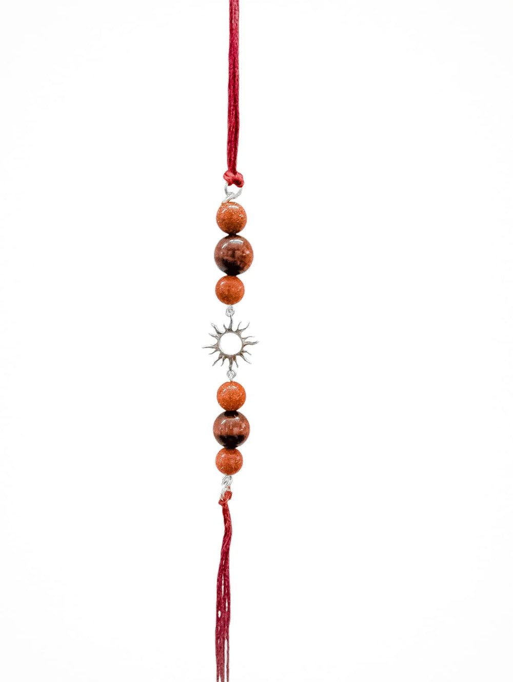 Handmade Sustainable Healing Beads Rakhi | Sunstone & Red Tiger Eye | Sun Charm - EarthBased