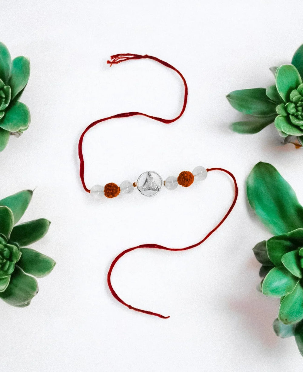 Handmade Sustainable Healing Beads Rakhi | Clear Quartz & Rudraksh | Meditation Charm - EarthBased