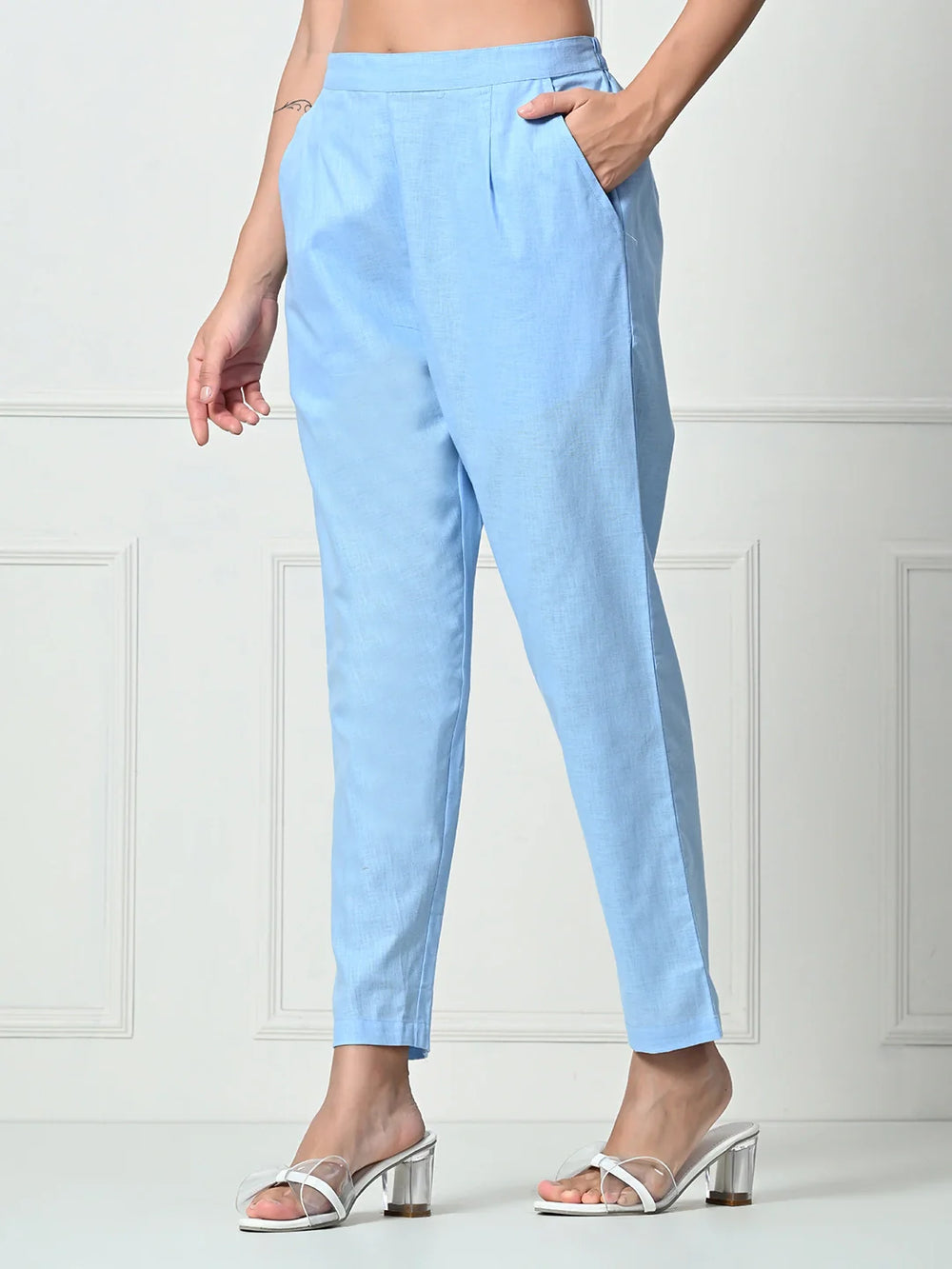 Women’s Linen Cotton Palazzo Pants – Effortless Style & Breathable Comfort | Blue - EarthBased