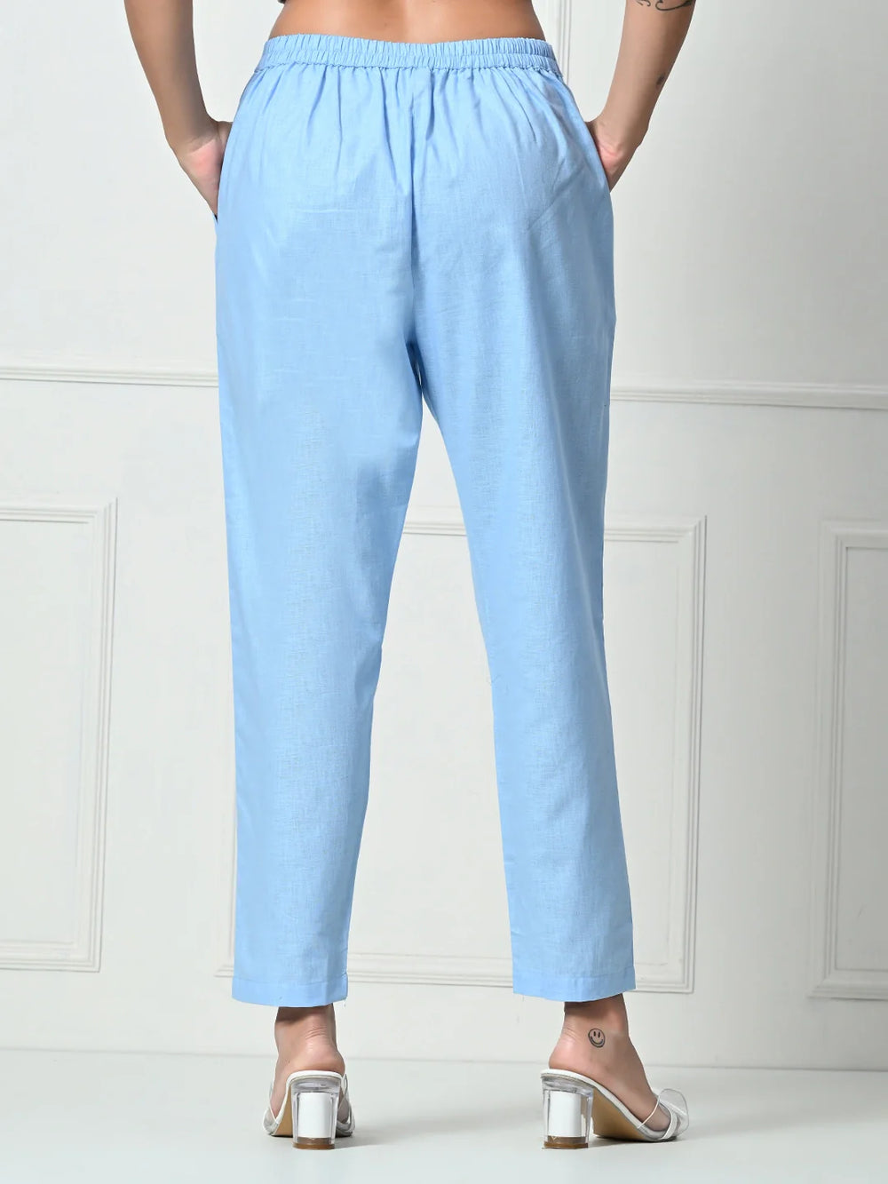 Women’s Linen Cotton Palazzo Pants – Effortless Style & Breathable Comfort | Blue - EarthBased