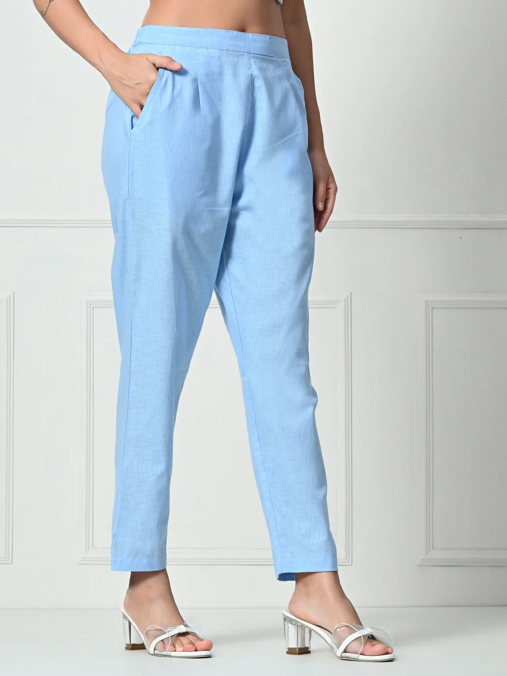 Women’s Linen Cotton Palazzo Pants – Effortless Style & Breathable Comfort | Blue - EarthBased