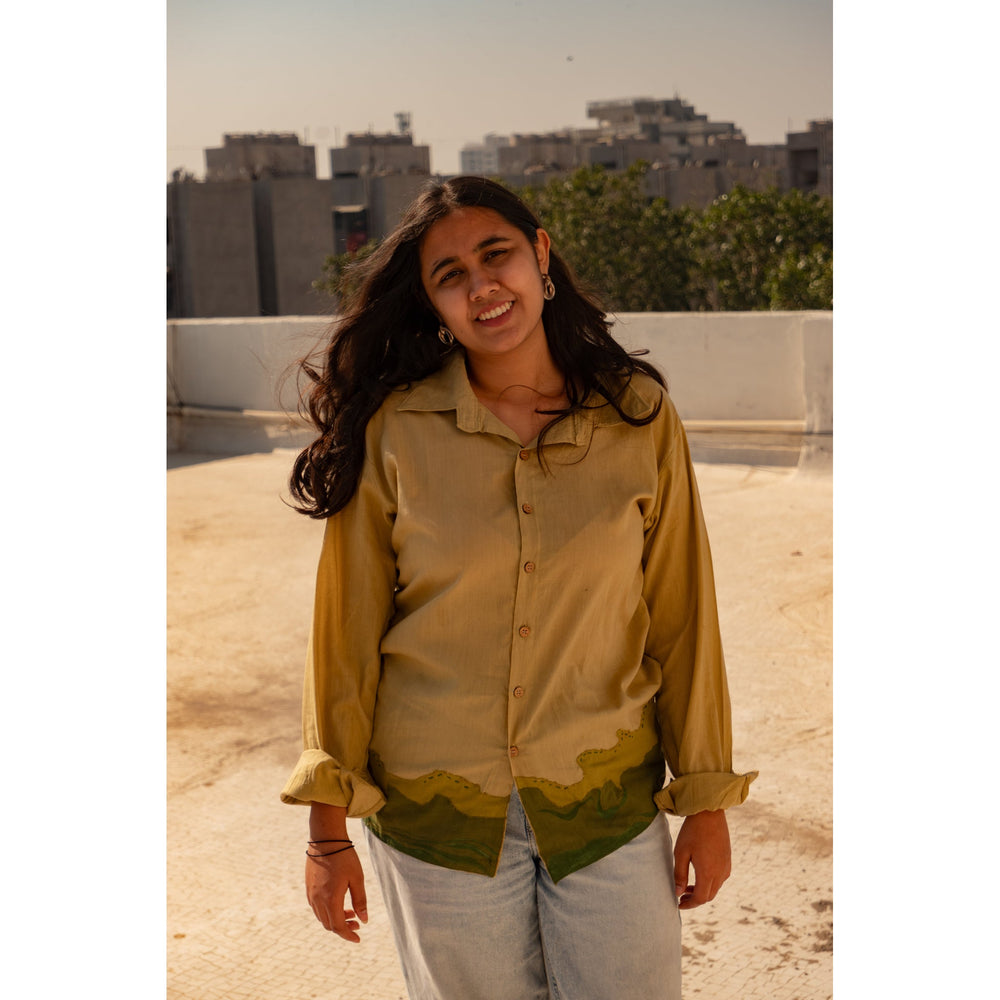 Woman wearing a pure cotton relaxed fit shirt for women, lightweight breathable casual shirt perfect for summer and everyday wear.