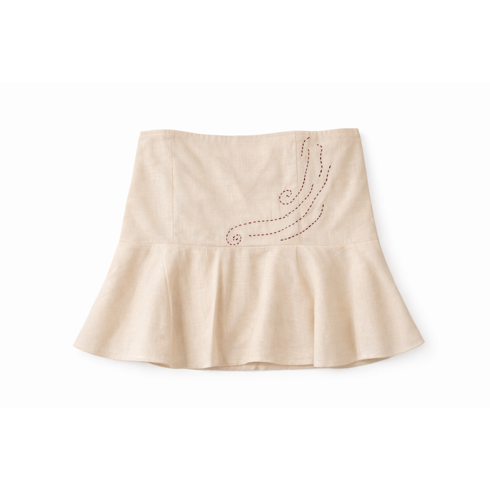 Beige cotton tube top with decorative stitching