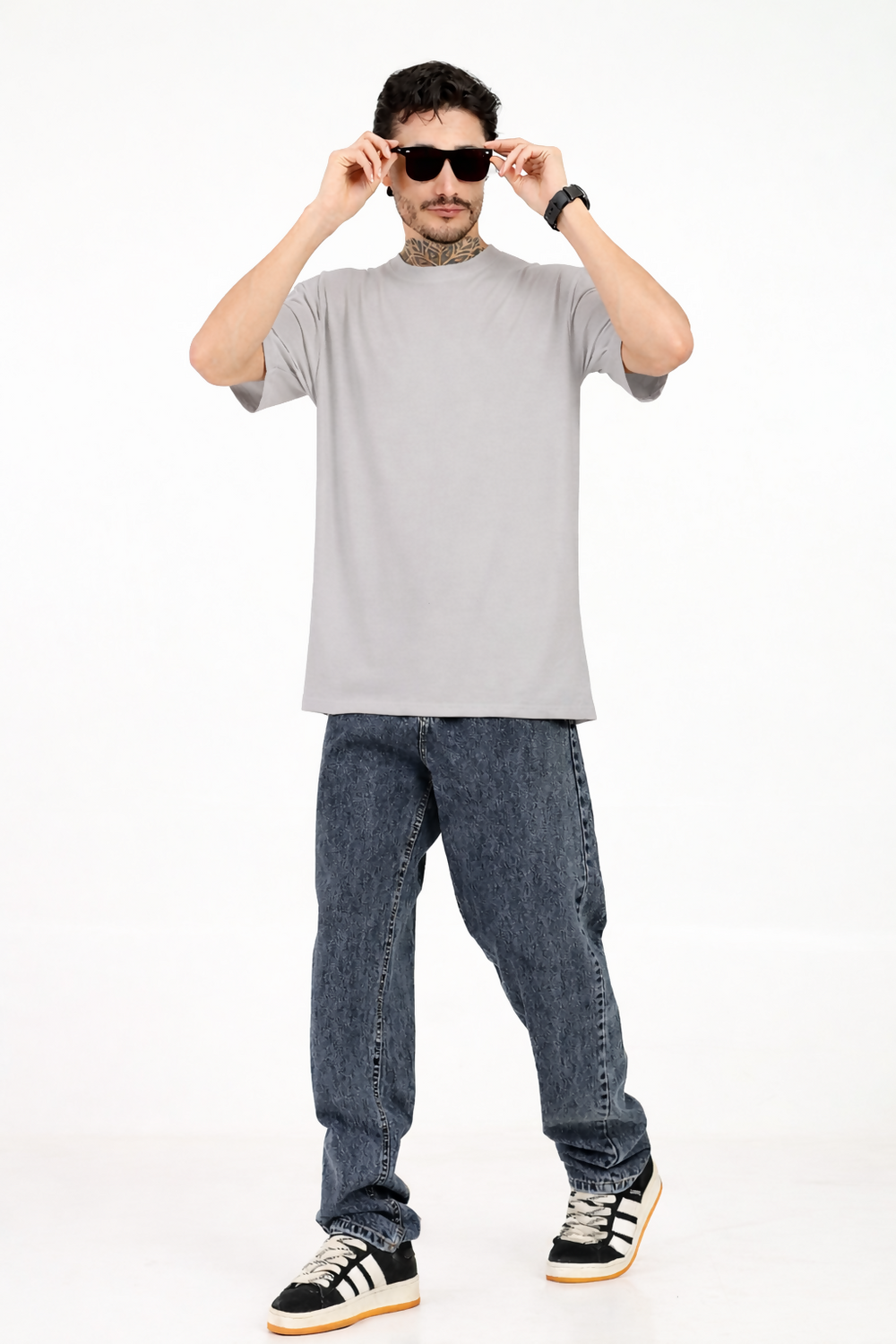 Men Oversized Plain Bamboo T-Shirt – Soft, Breathable & Sustainable | Gray - EarthBased
