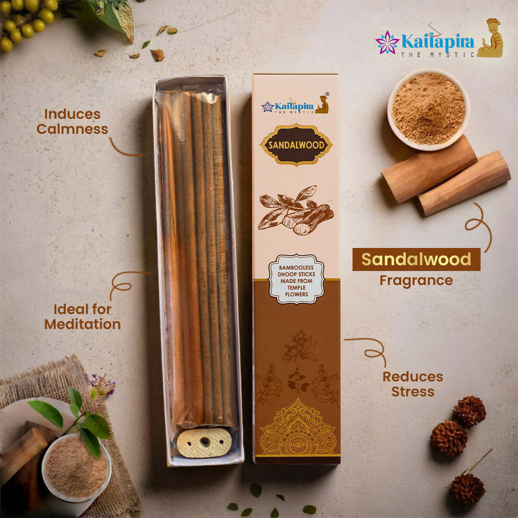 Kailapira Sandalwood Incense sticks – 8” Premium Dhoop Batti, Incense Sticks (Pack of 20) | Pack of 2