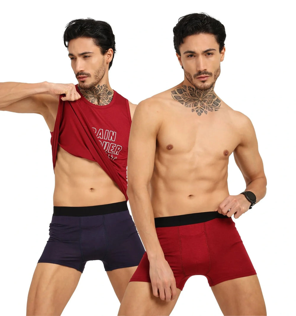Bamboo Men’s Ultra-Soft Trunks & Boxers (Pack of 2) | Navy & Maroon - EarthBased
