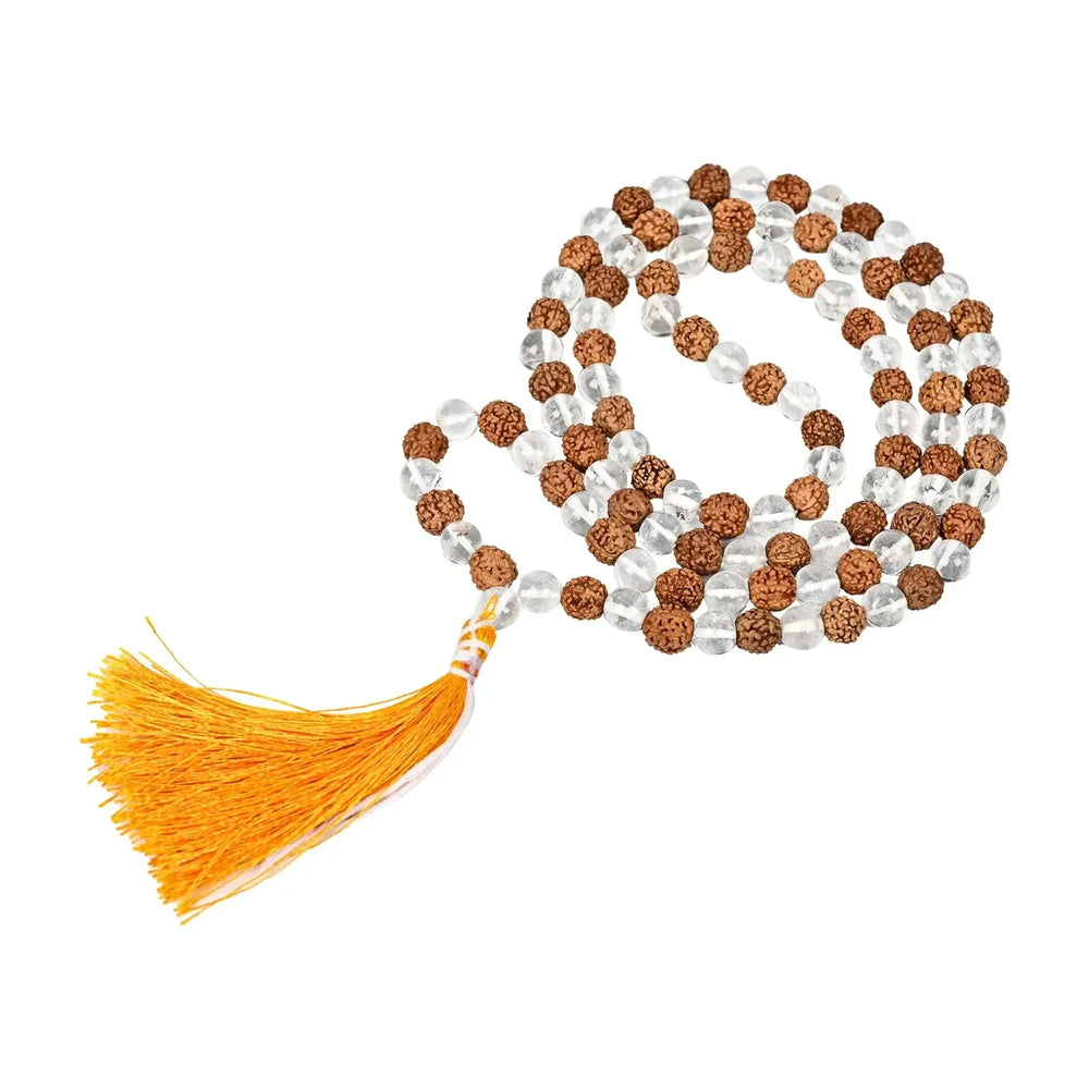 Clear Quartz & Rudraksha Certified Gemstone Mala - EarthBased