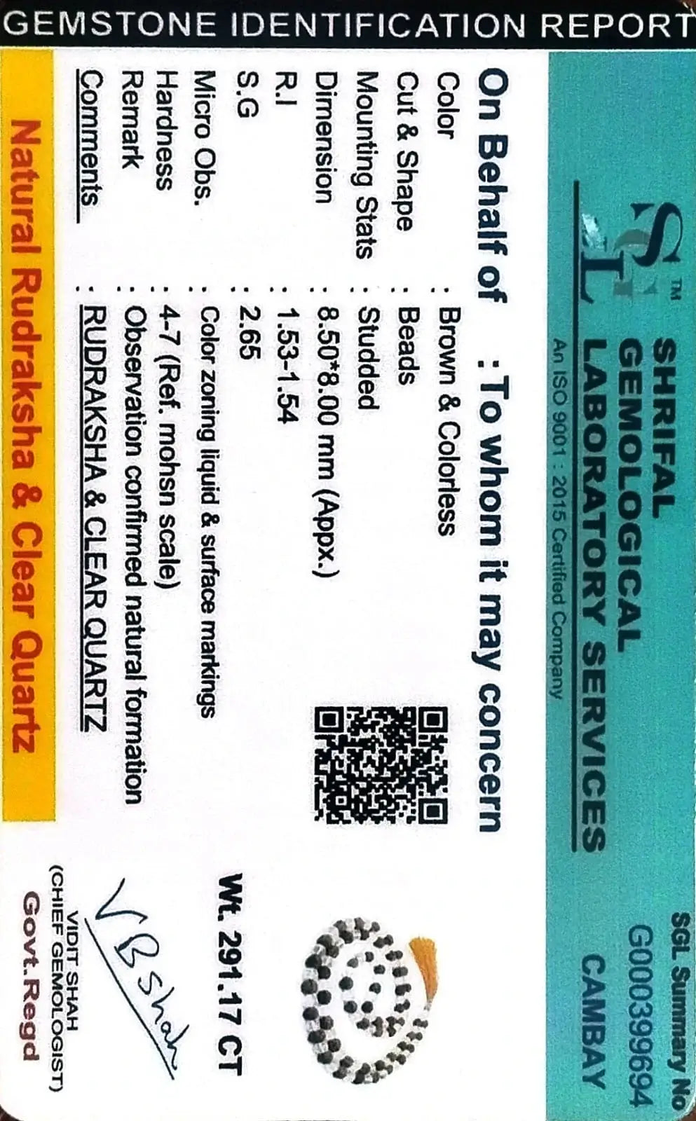 Clear Quartz & Rudraksha Certified Gemstone Mala - EarthBased