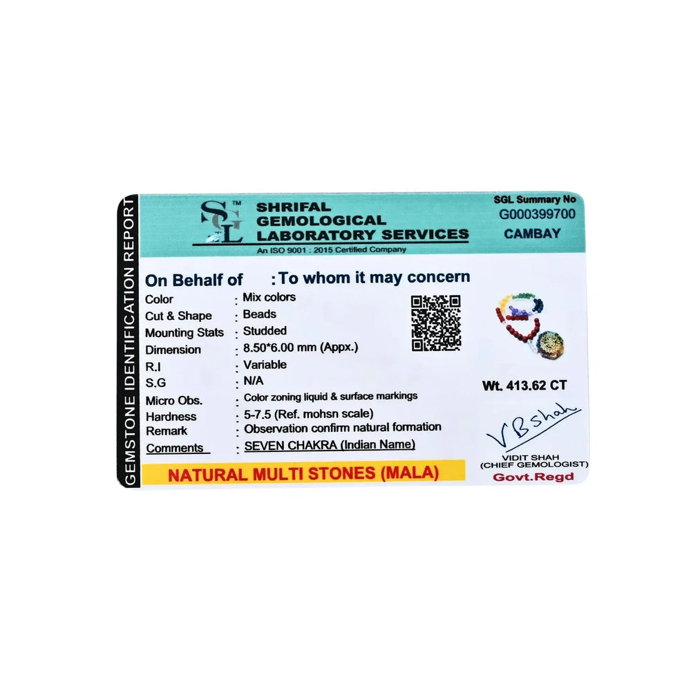 Seven Chakra Healing Crystal Certified Gemstone Mala - EarthBased