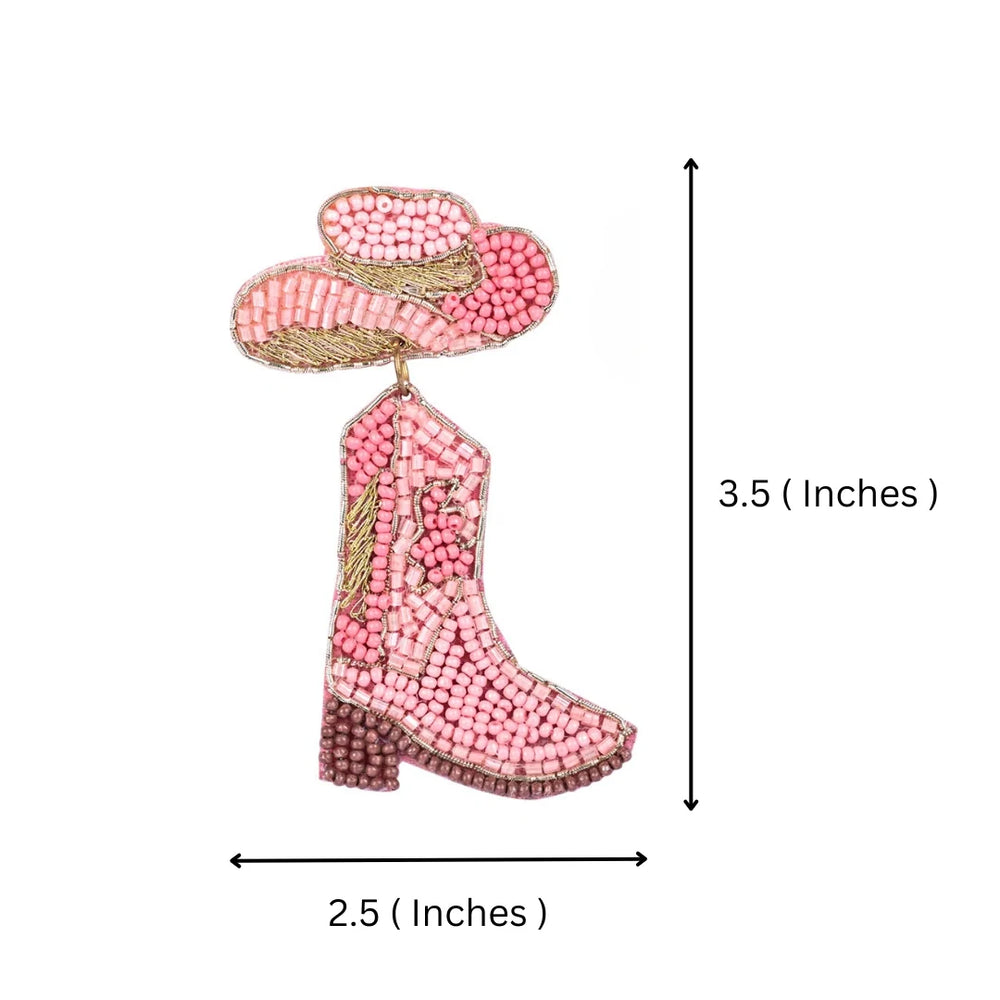 Pink Beaded Cowboy Boot and Hat Statement Earrings - EarthBased